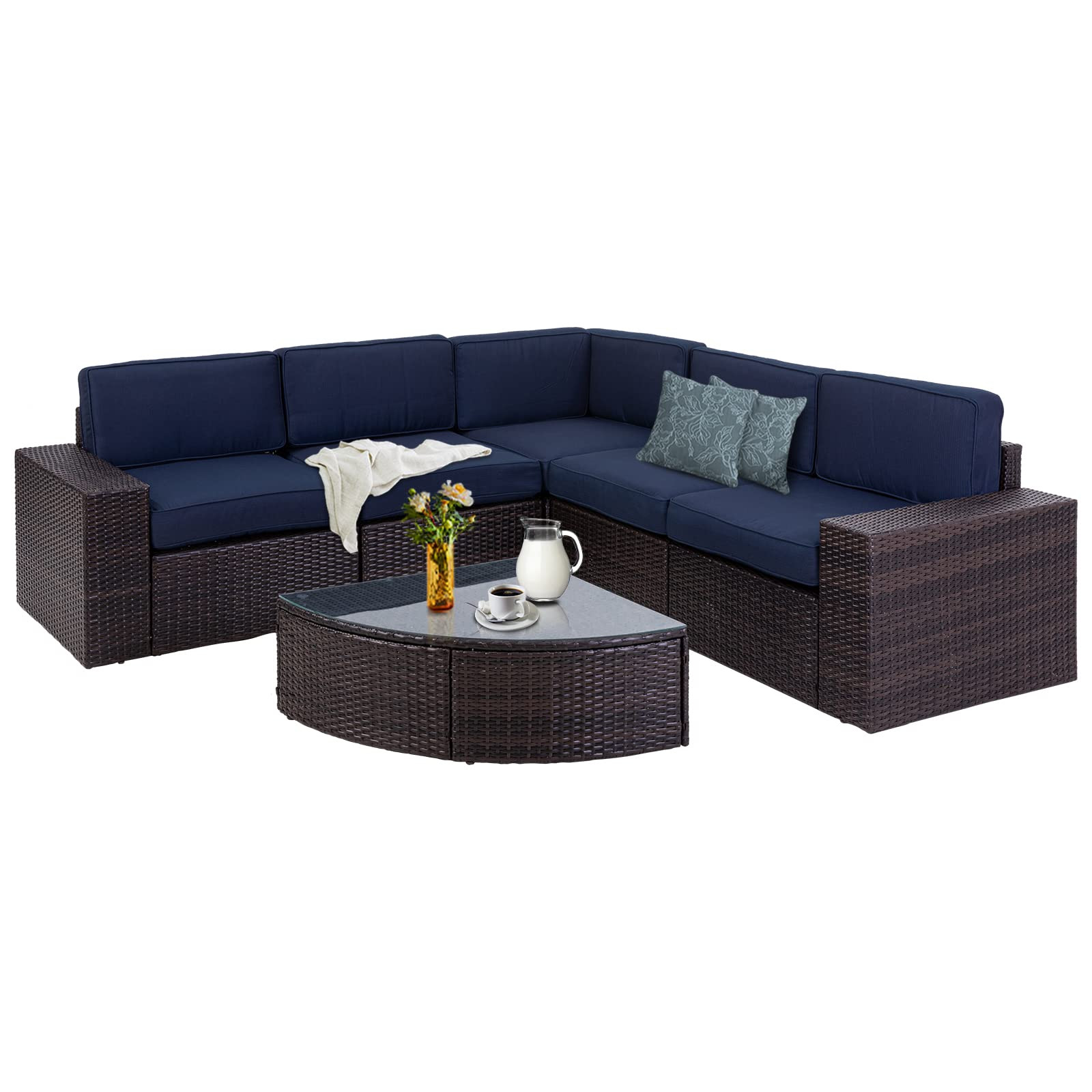 SUNCROWN 6-Piece Outdoor Wedge Sectional Patio Sofa Furniture Set All-Weather Brown Wicker Conversat | Amazon (US)