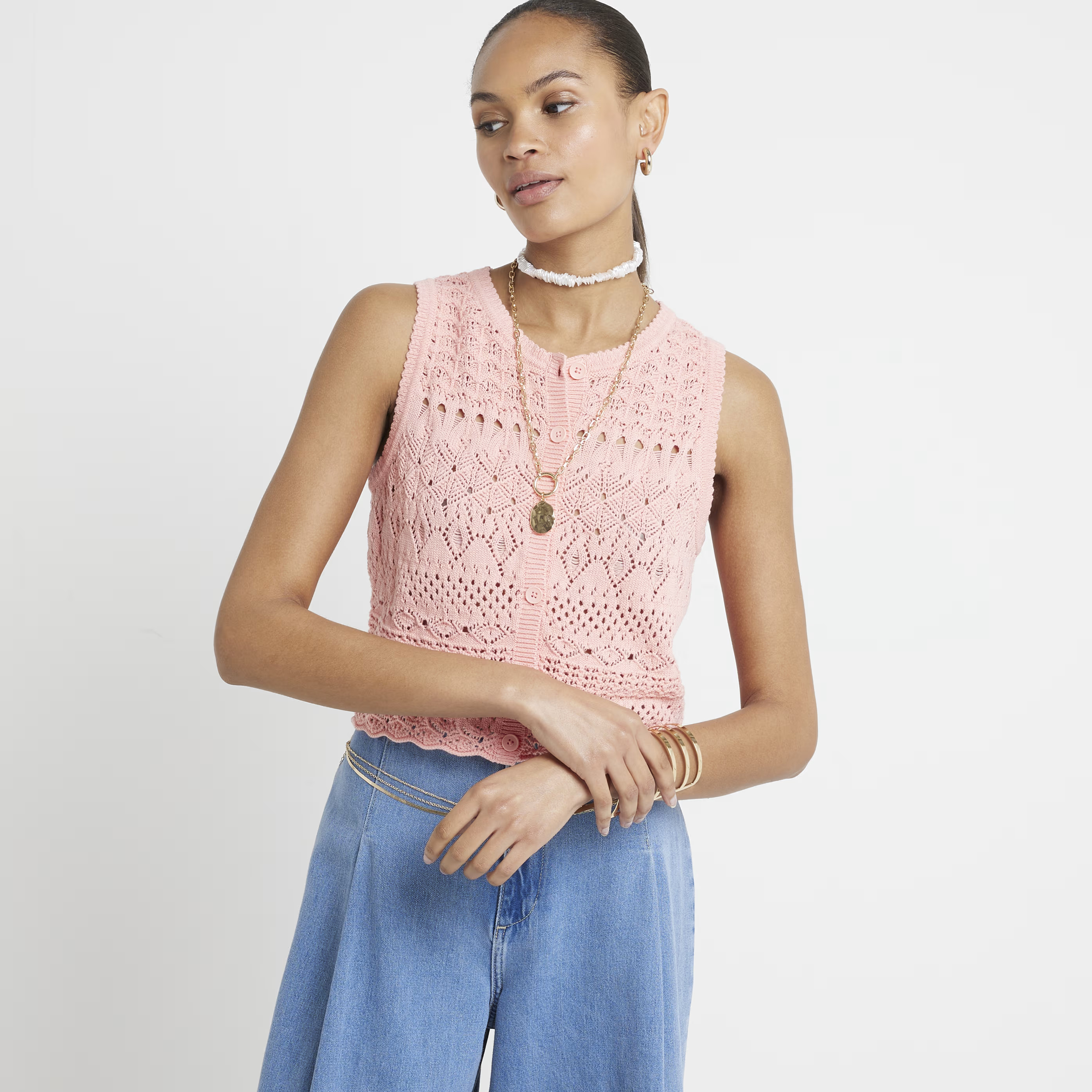 River Island Womens Pink Crochet Waistcoat | River Island (UK & IE)