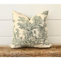 Sage Green Toile Pillow Cover, Green Pillow, Floral Decorative Throw Pillow, Accent | Etsy (US)