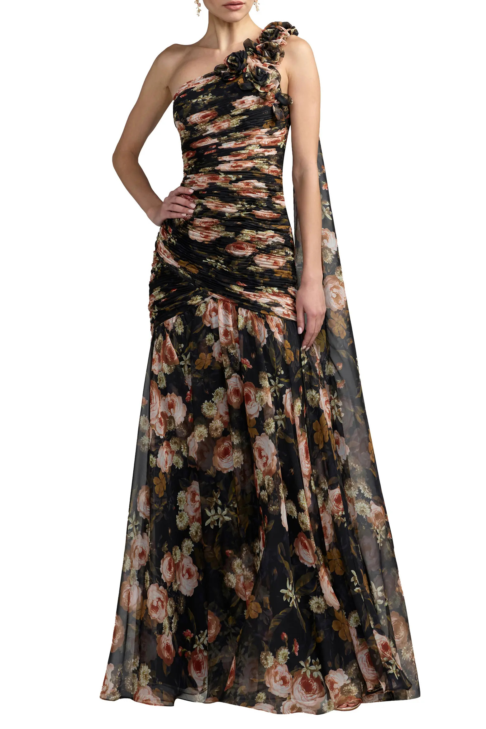 Mac Duggal Floral One-Shoulder Ruched Chiffon Gown (Women) | Nordstrom | Nordstrom