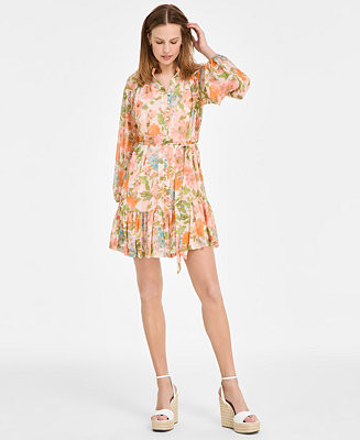 Taylor Women's Printed Button-Front Long-Sleeve Dress - Macy's | Macy's