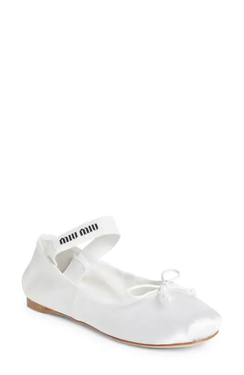Miu Miu Logo Band Ballet Flat in Bianco at Nordstrom, Size 7.5Us | Nordstrom