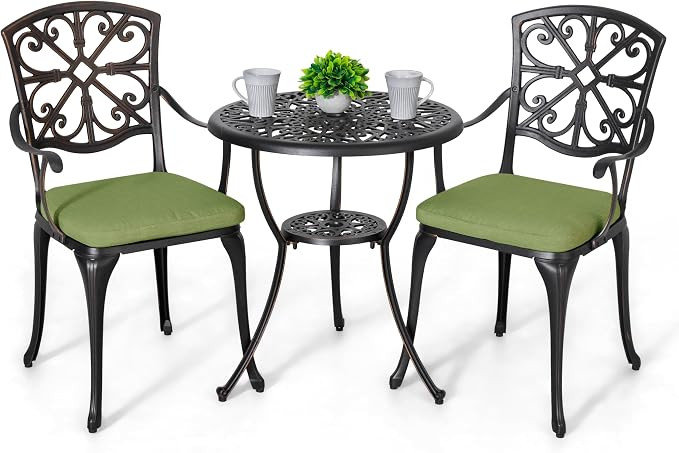 NUU GARDEN 3-Piece Outdoor Bistro Set with Cushions, Round 24 Inch Cast Aluminum Round Table with... | Amazon (US)