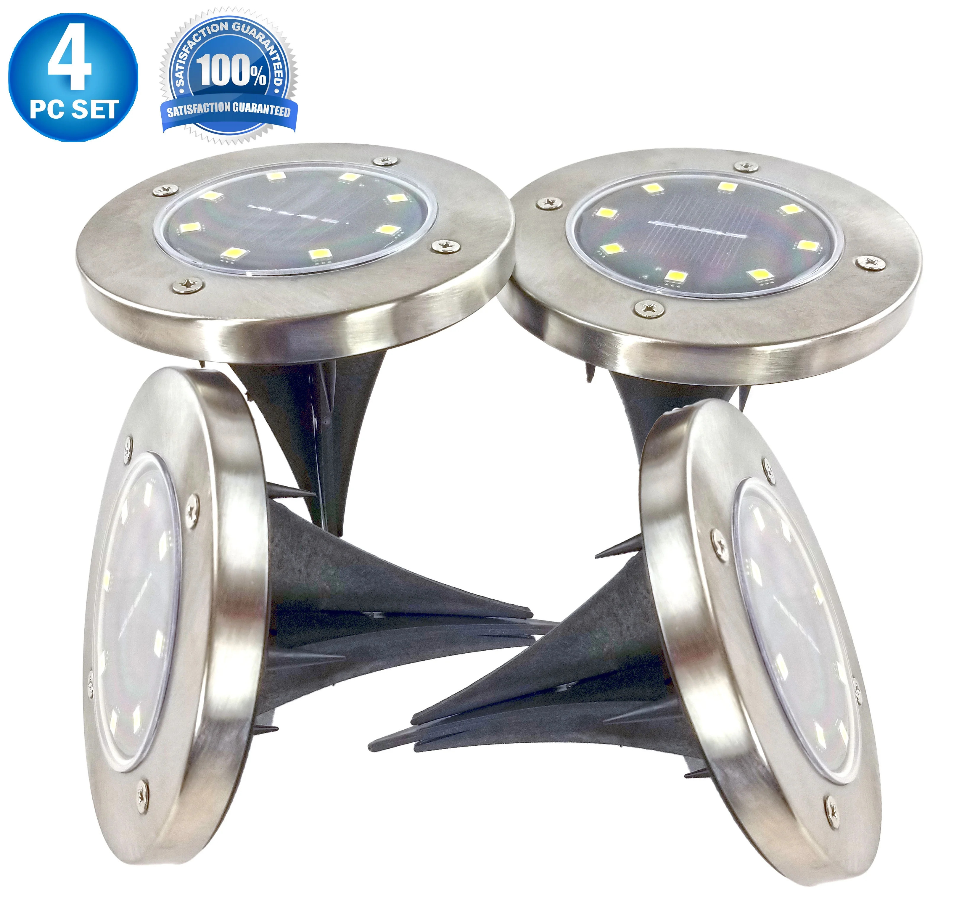 Solar Disk Powered Path Ground Lawn Lights 8 Ultra Bright LED's - Outdoor/Indoor Waterproof Flush... | Walmart (US)