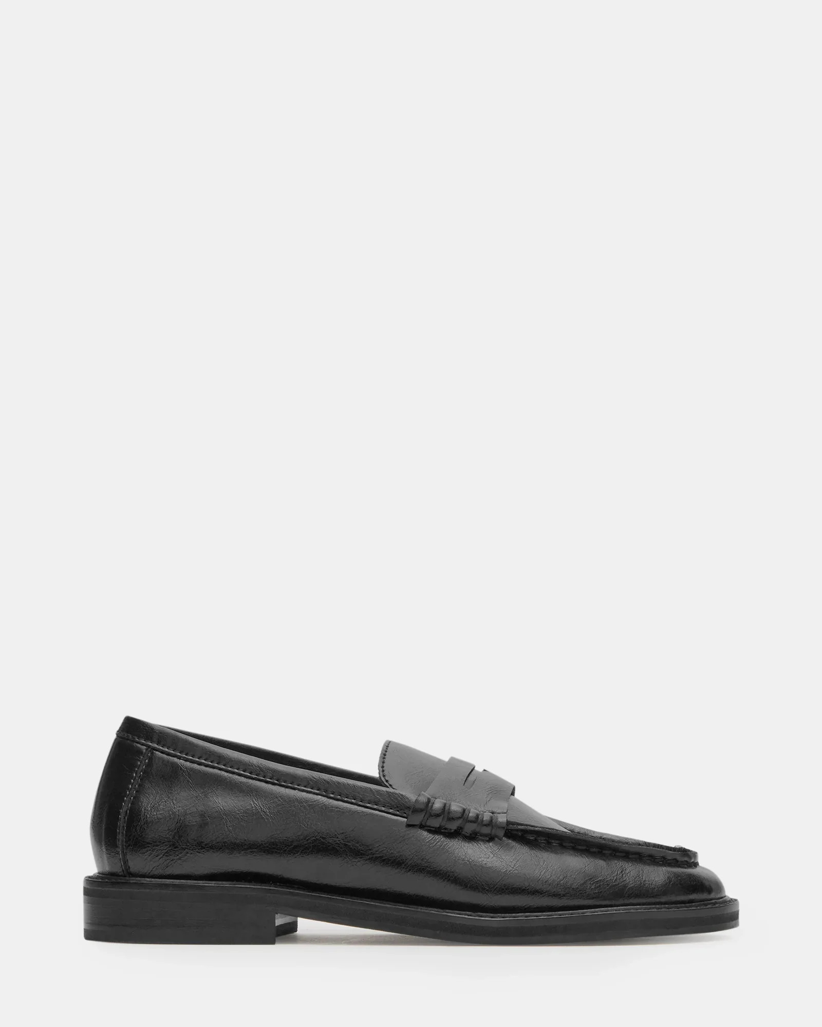 MADISON Black Leather Penny Loafer | Women's Designer Loafers | Steve Madden (Canada)