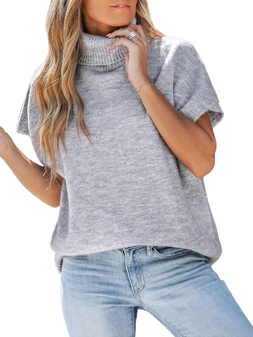 CUPSHE Women's Turtleneck Sweaters Cap Sleeve Knitted Casual Fit Pullover Tops Trendy Fall 2024 | Amazon (US)