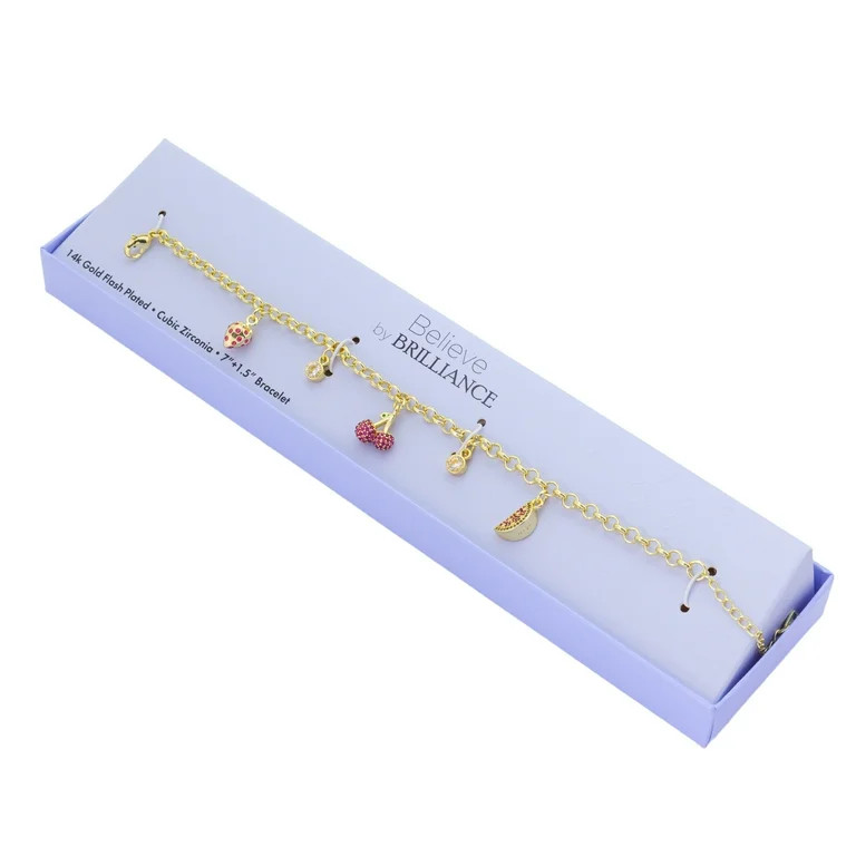 Believe by Brilliance Women's 14Kt Gold Flash Plated Cubic Zirconia and Ruby Corundum Fruit Charm... | Walmart (US)