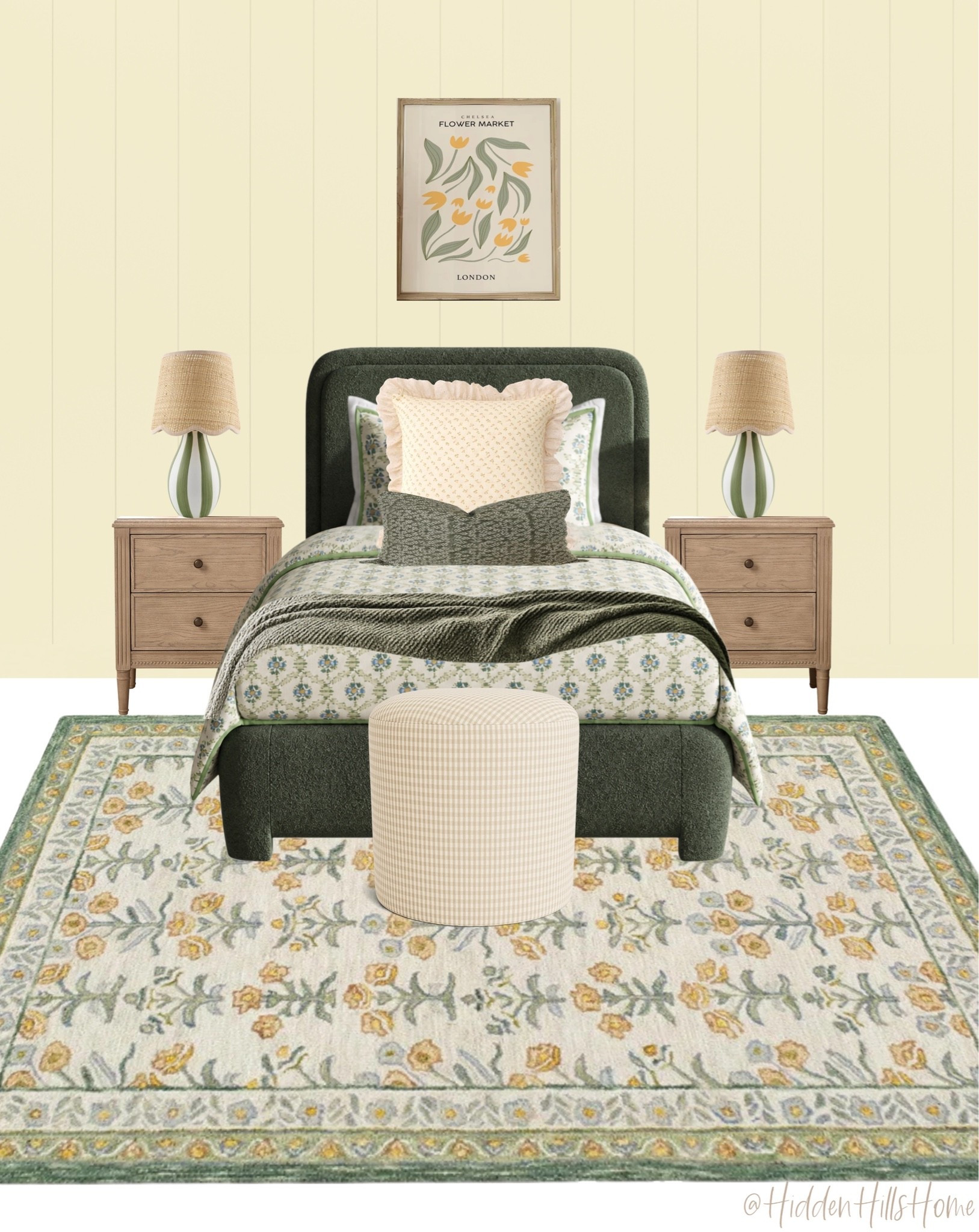 Girls bedroom decor ideas, cute girls room design, kids bedroom decor, yellow and green girls room mood board, home decor, nightstands, rug, floral 

Wall color is SW Pineapple Cream

#LTKHome #LTKSaleAlert #LTKKids
