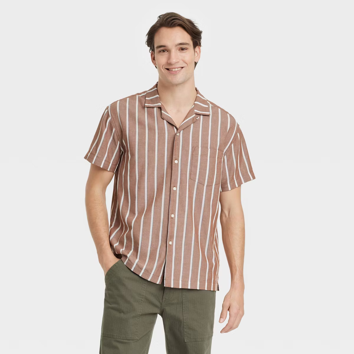 Men's Short Sleeve Striped Camp Button-Down Shirt - Goodfellow & Co™ | Target