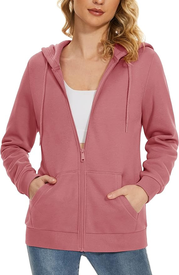MAGCOMSEN Women's Fleece Lined Zip Up Hoodies Casual Hooded Jacket Workout Full Zip Sweatshirts P... | Amazon (US)