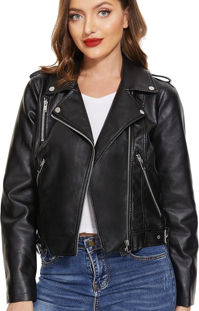 Faux Leather Jacket for Women, Moto Biker Motocycle Coat Lightweight Blazer Vegan | Amazon (US)