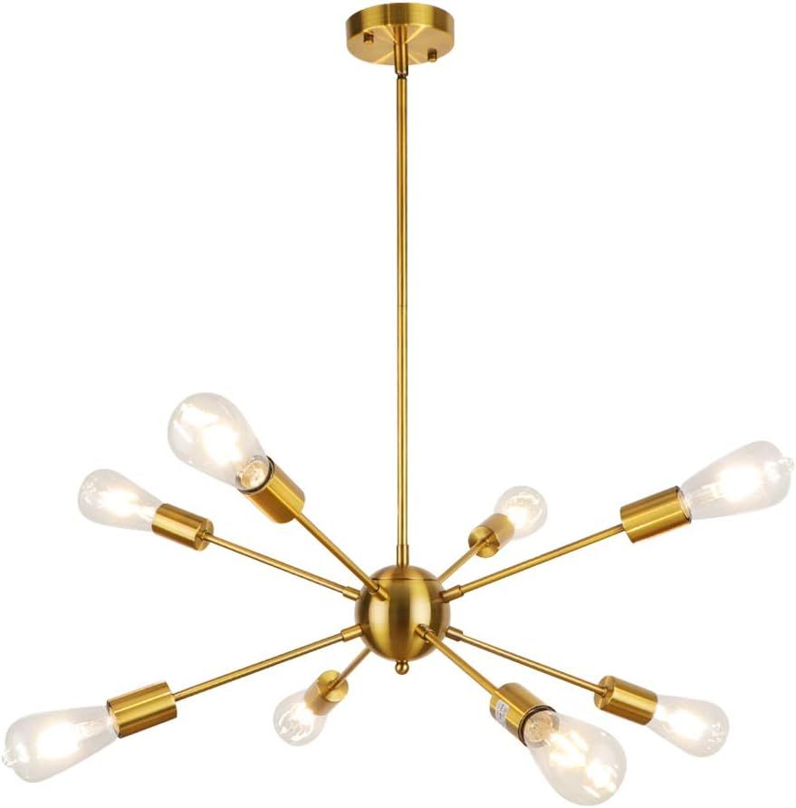 LynPon Gold Sputnik Light Fixture, 8 Lights Plating Golden Chandelier, Modern Dining Room Ceiling... | Amazon (US)