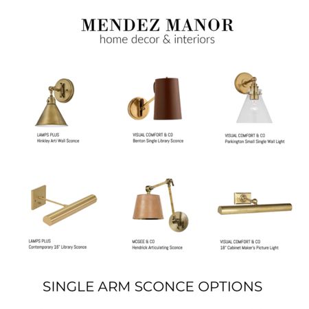 Curated these single arm sconce options for a client who will will using something similar above open shelving. 
 
#sconce #lighting #brasssconce #librarysconce #leathersconce 

