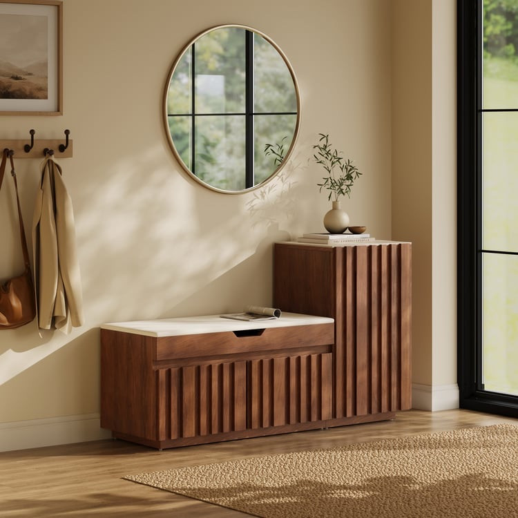 Aura Walnut Wooden Bench

WHY YOU'LL LOVE IT:

This entryway bench features a storage compartment on the right for sneakers and boots, while a soft cushion ensures a comfortable seating experience; its flip-top storage design balances style with practicality.
Kiln-dried wood helps prevent warping, splitting, cracking and developing mildew.
The sintered stone top is scratch-resistant and easy to clean, staying elegant over time.
The seats feature cotton and linen materials, ensuring a comfortable seating experience.
Shelfs can be adjusted to hold shoes and boots.
Plenty of storage for all of your shoes and other peripherals around the house.

#LTKootd