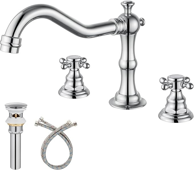 Widespread Bathroom Faucet Brushed Nickel 3 Holes Deck Mounted Victorian Style Dual Cross Knobs H... | Amazon (US)
