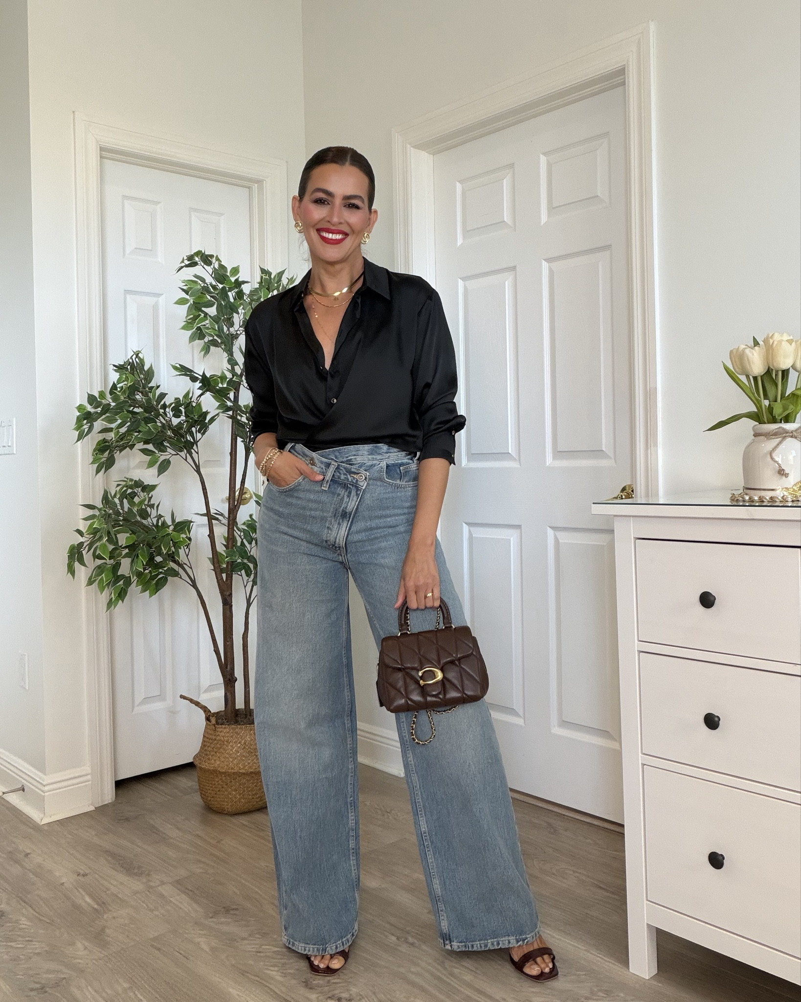 I sized down in jeans, wearing a size 26, instead of 27. Size S in tank top. Size M in topper. Shoes are tts. 
Adding similar silk tops. 
Lipstick is The mvp
Burgundy bag from coach goes with everything. 

#LTKSeasonal #LTKSpringSale #LTKU