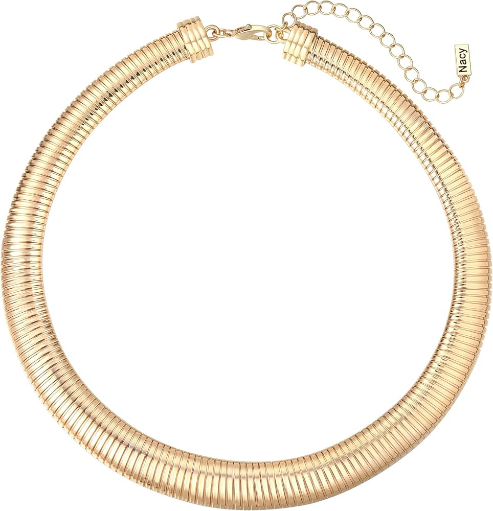 Chunky Stainless Steel Choker Necklace For Women, Gold Striped Flat Snake African Collar Exaggera... | Amazon (US)