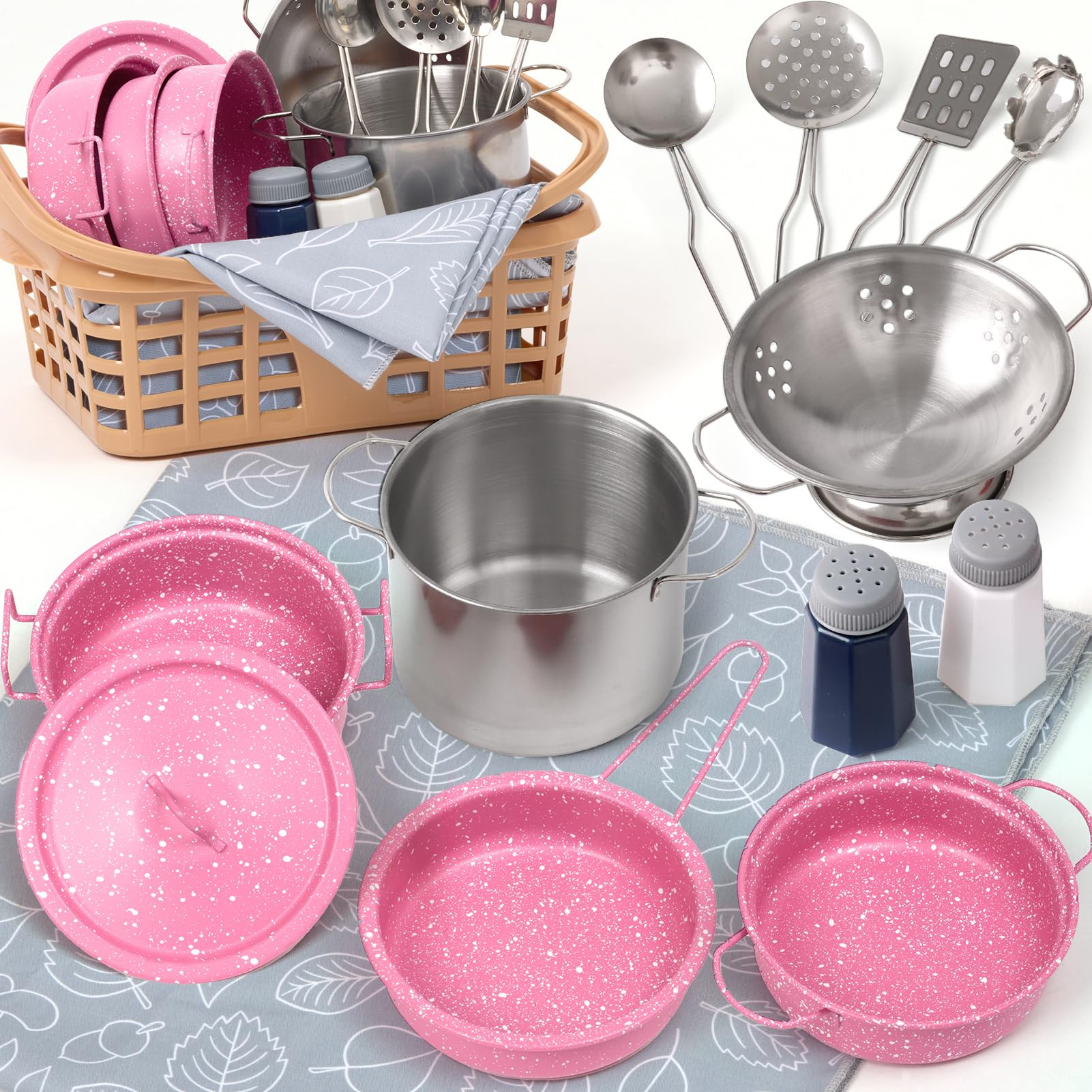 Kids Play Kitchen Toy Accessories Set Toddler Cooking Playset Colorful Stainless Steel Pots and P... | Amazon (US)