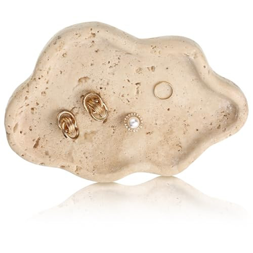 Briwooody Natural Travertine Tray Cloud Shape Jewelry Dish 7.6 x 5.31 x 0.59 Inches Stone Catch All Trays Marble Dish Trinket Ring Key salver Aesthetic Gift for Women Home Table Room Decor | Amazon (US)