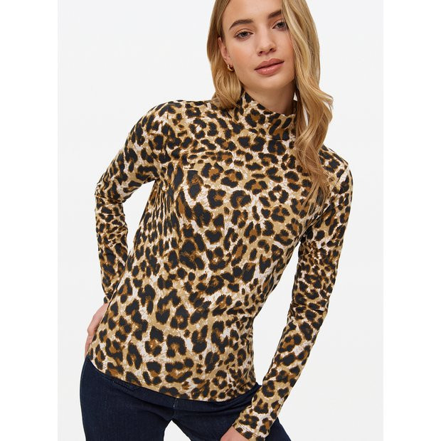 Brown Leopard Print Modal High Neck Top 22 | Tu Clothing