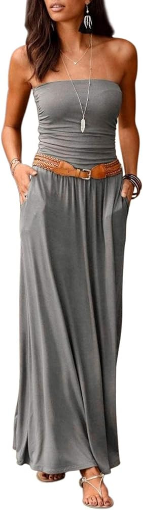 ANCAPELION Women’s Cold Shoulder Beach Summer Casual Long Maxi Dress with Pockets | Amazon (CA)