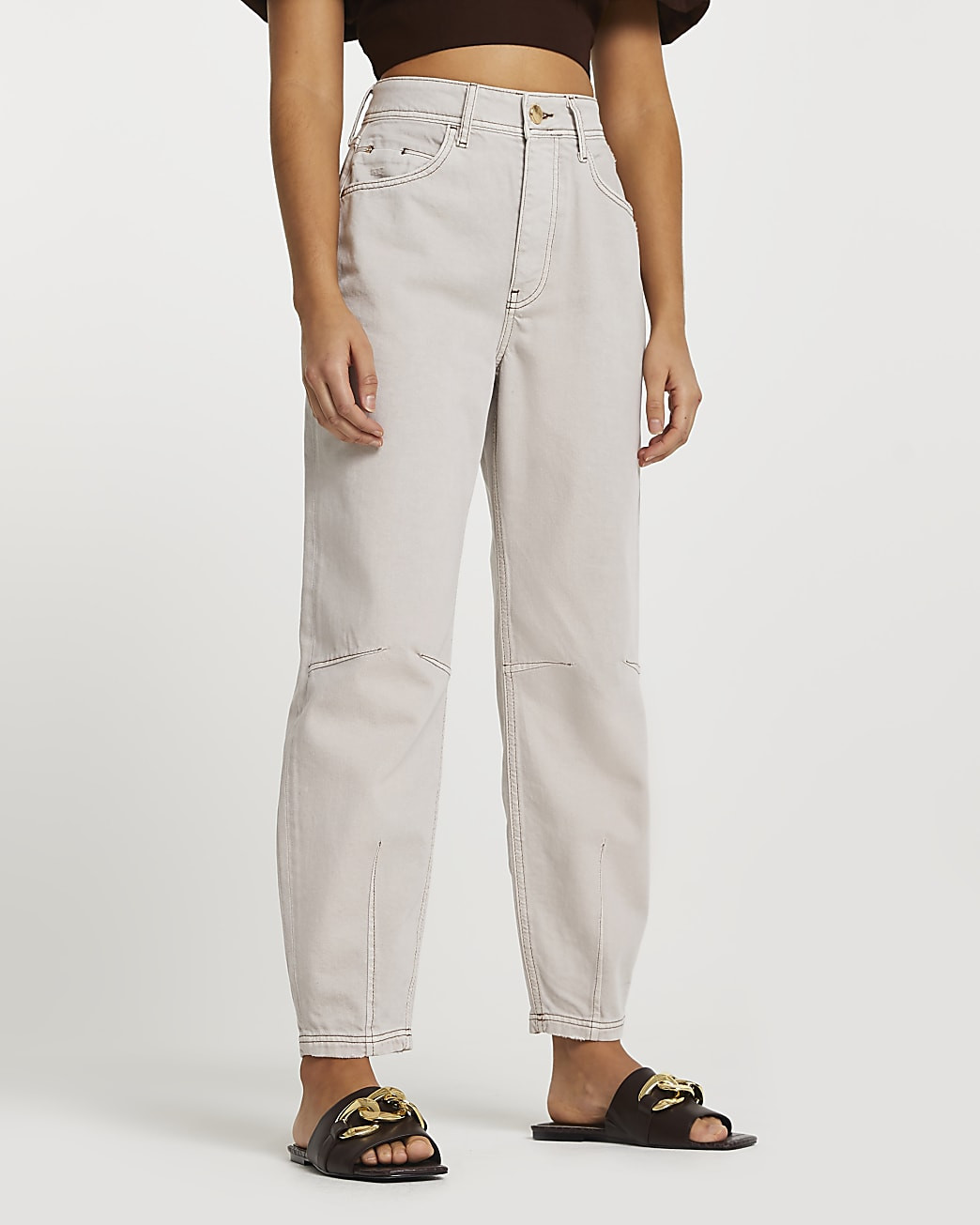 Ecru high waisted tapered jeans | River Island (UK & IE)