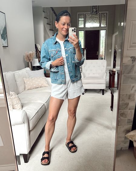 Weekend outfit - casual outfit - sports mom outfit 

Walmart athletic shorts run true to size, Walmart tee runs true to size, jeans jacket runs true to size.



#LTKover40 #LTKfindsunder50 #LTKstyletip