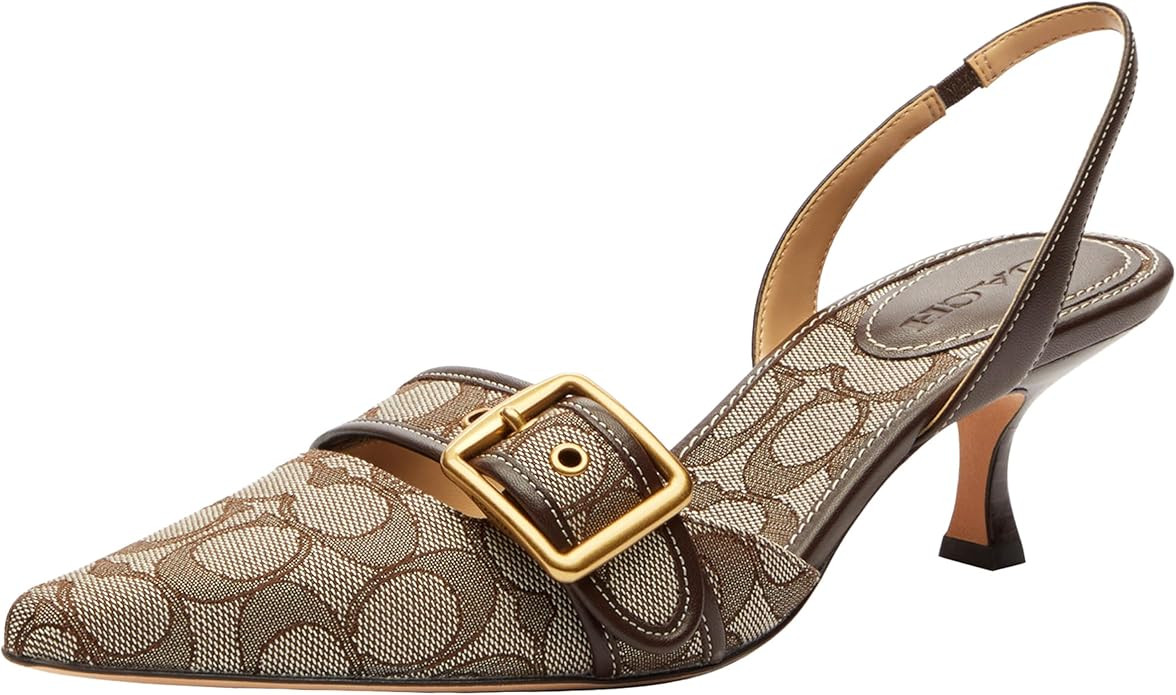 Amazon.com | Coach Women Margot Slingback in Signature Jacquard Oak/Maple 5 Medium | Heeled Sanda... | Amazon (US)