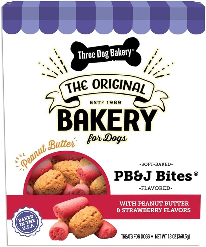 Three Dog Bakery Soft Baked PB&J Bites, Peanut Butter & Strawberry Flavor, Premium Treats for Dog... | Amazon (US)