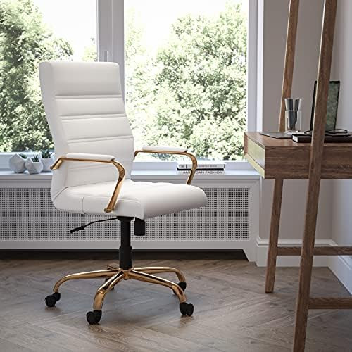 Flash Furniture High Back Desk Chair - White LeatherSoft Executive Swivel Office Chair with Gold ... | Amazon (US)