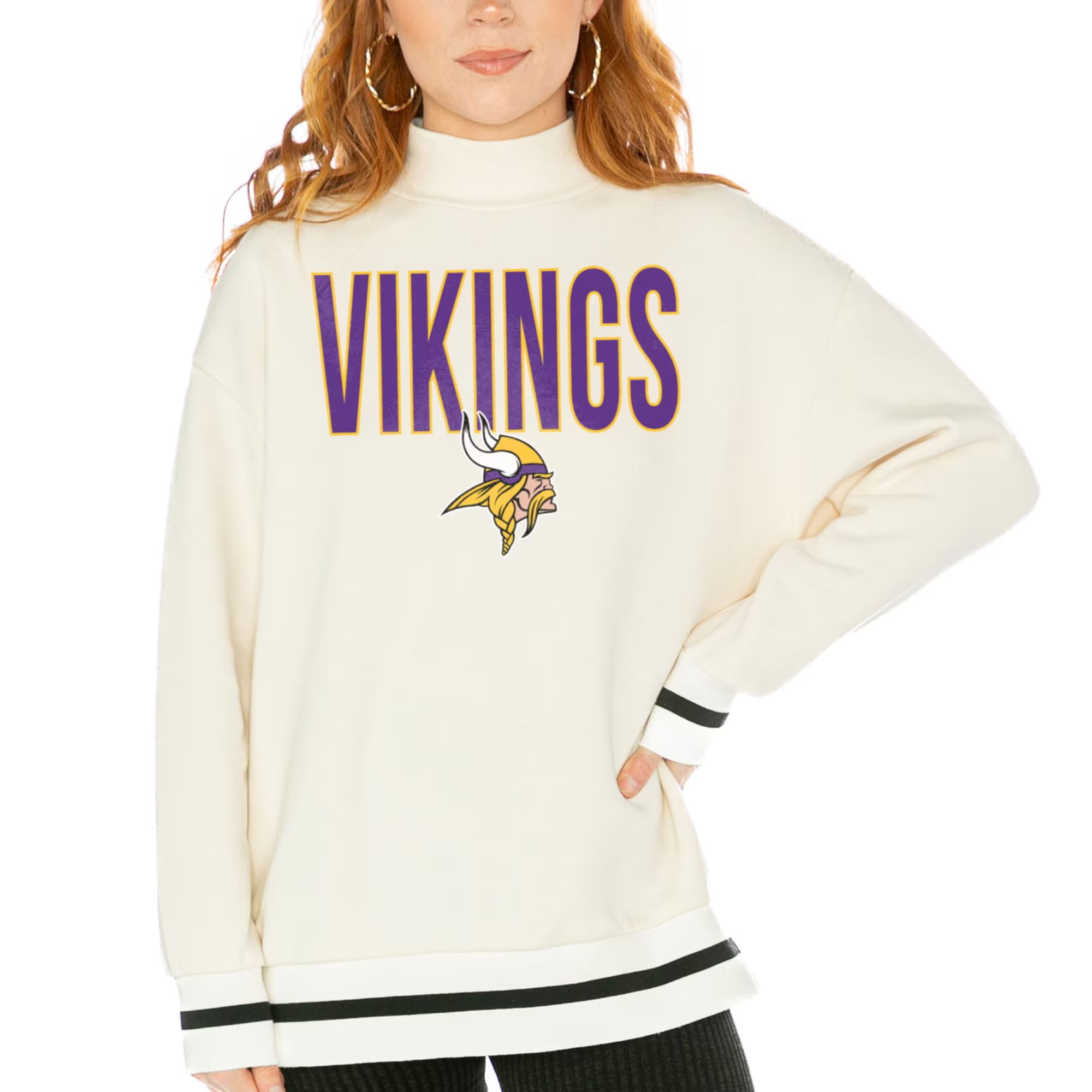 Women's Minnesota Vikings  Gameday Couture White End Zone Envy Mock Neck Fleece Pullover Sweatshi... | NFL Shop
