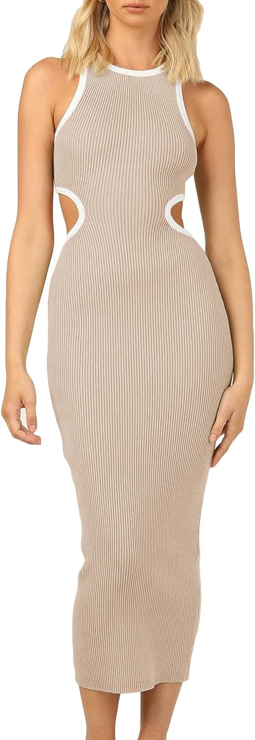 KMOLY Women's Sexy Sleeveless Cut Out Dress Crewneck Bodycon Hollow Backless Knitted Evening Cock... | Amazon (US)