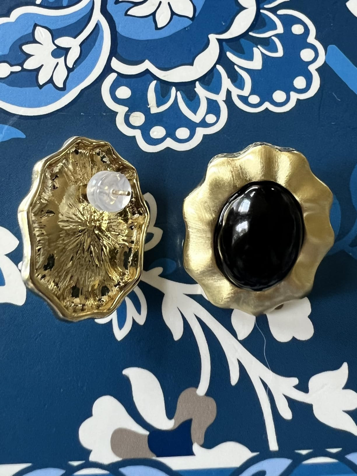 Big Chunky Gold Earrings for Women, Trendy Vintage 14K Gold Plated Black Cubic Zirconia Enamel St... | Amazon (US)