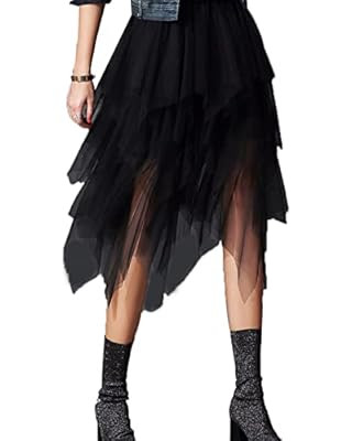 LBKKC Women's Tulle Skirt Formal High Low Asymmetrical Midi Tea-Length Elastic Waist Tutu Skirts | Amazon (US)