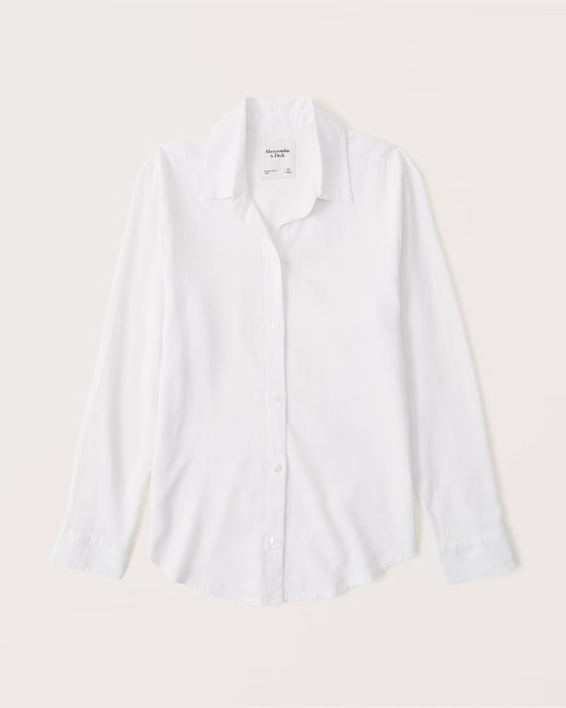 Women's Linen-Blend Relaxed Button-Up Shirt | Women's Tops | Abercrombie.com | Abercrombie & Fitch (US)