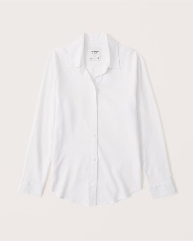 Women's Linen-Blend Boyfriend Button-Up Shirt | Women's Tops | Abercrombie.com | Abercrombie & Fitch (US)