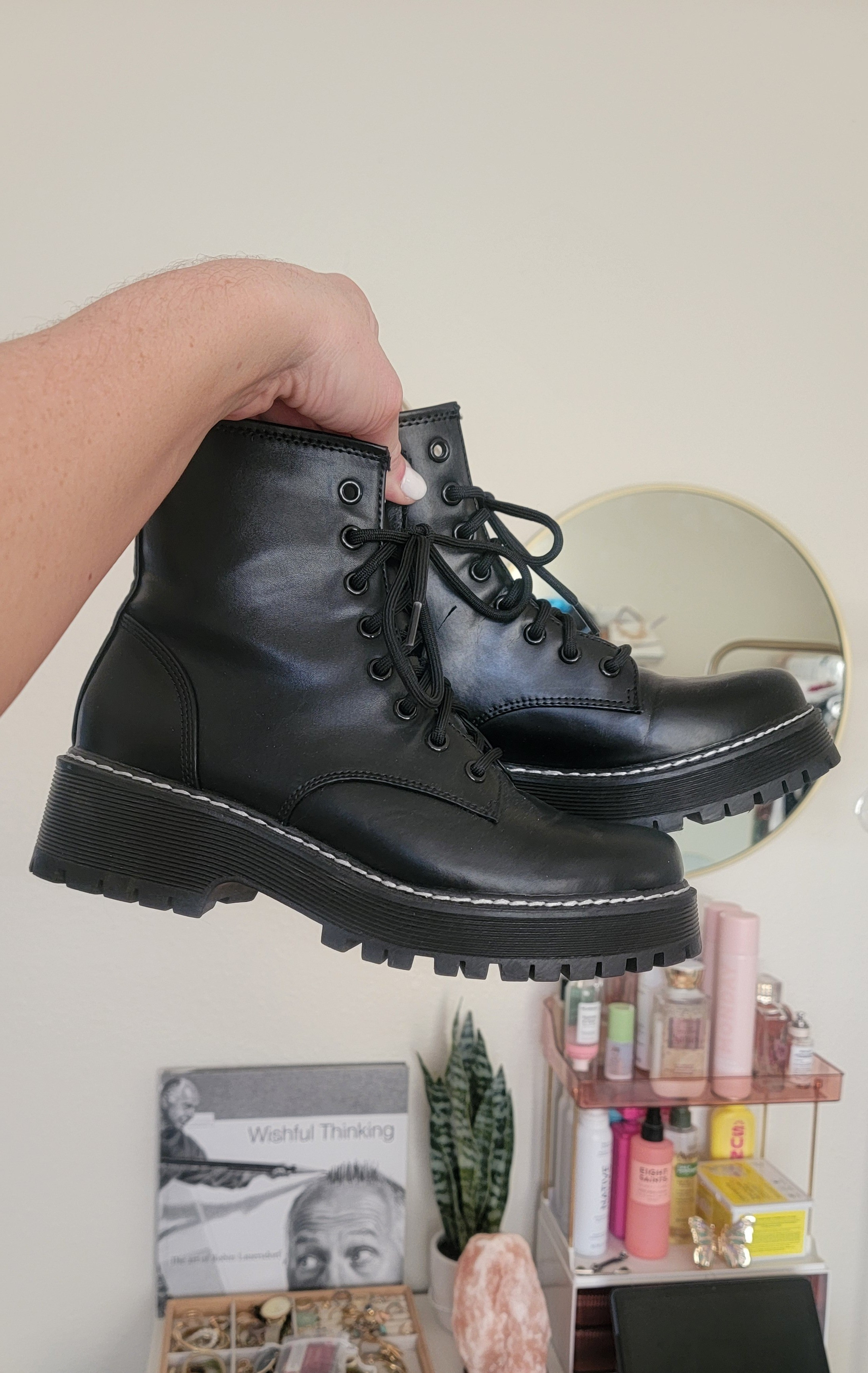 On SALE for $19.98! Combat Boots! SO comfy, zippered inside, manmade leather :)

#LTKSaleAlert #LTKShoeCrush #LTKFindsUnder50