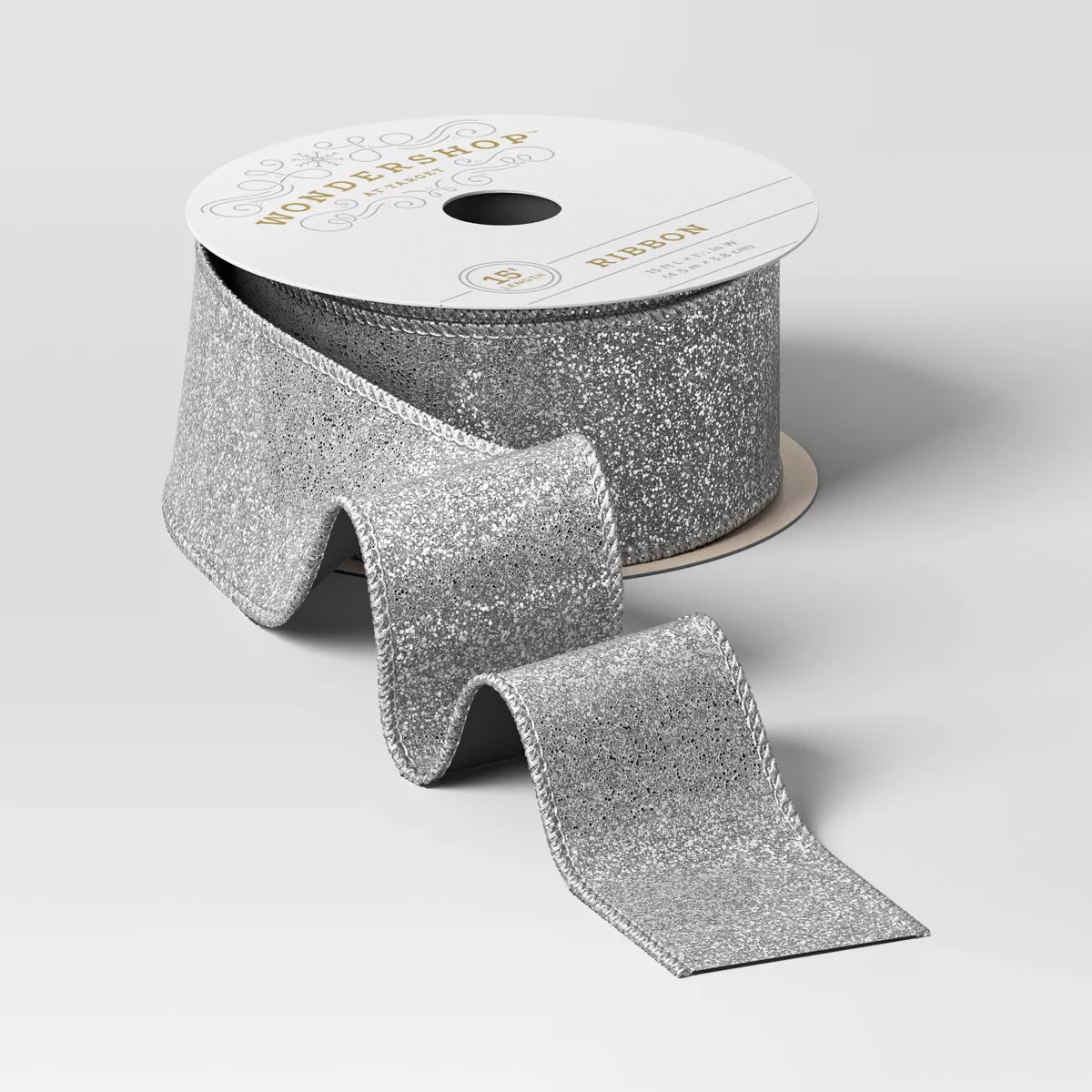 1.5" Glittered Fabric Christmas Ribbon 15' Silver - Wondershop™ | Target