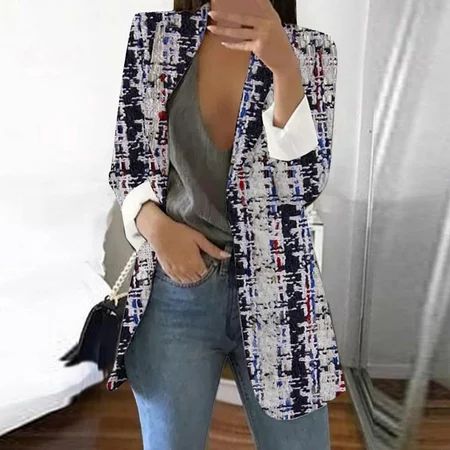 Riforla Women s Printed Cardigan Formal Suit Long Sleeve Lapels Business Office Jacket Coat Blouse B | Walmart (US)