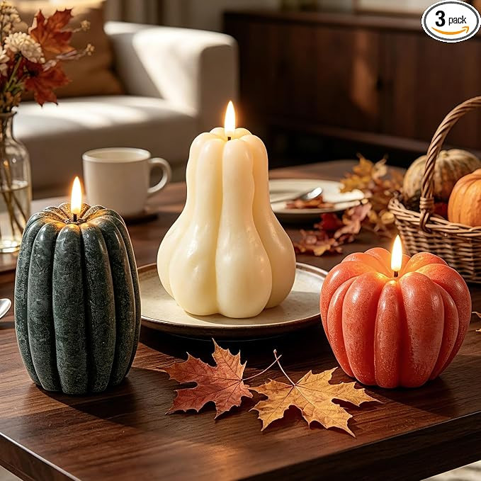 EVERLORIA 3 Pcs Fall Pumpkin Flameless Candle, LED Battery Operated Pumpkin Candle Light with Rem... | Amazon (US)