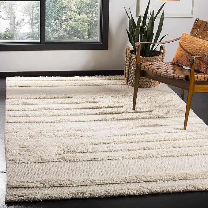 Safavieh Kenya Collection Area Rug - 8' x 10', Ivory, Hand-Knotted Rustic Textured Wool, Ideal fo... | Amazon (US)