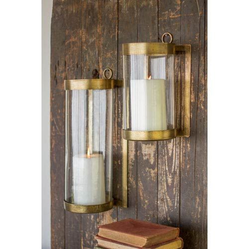 Kalalou Glass And Antique Brass Finished Wall Mounted Hurricane Small Nman1011 | Bellacor | Bellacor