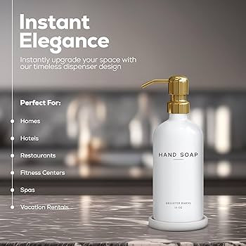 Luxury Glass Hand Soap Dispenser Bathroom Set by Brighter Barns - Hand Soap Dispenser with Stainl... | Amazon (US)
