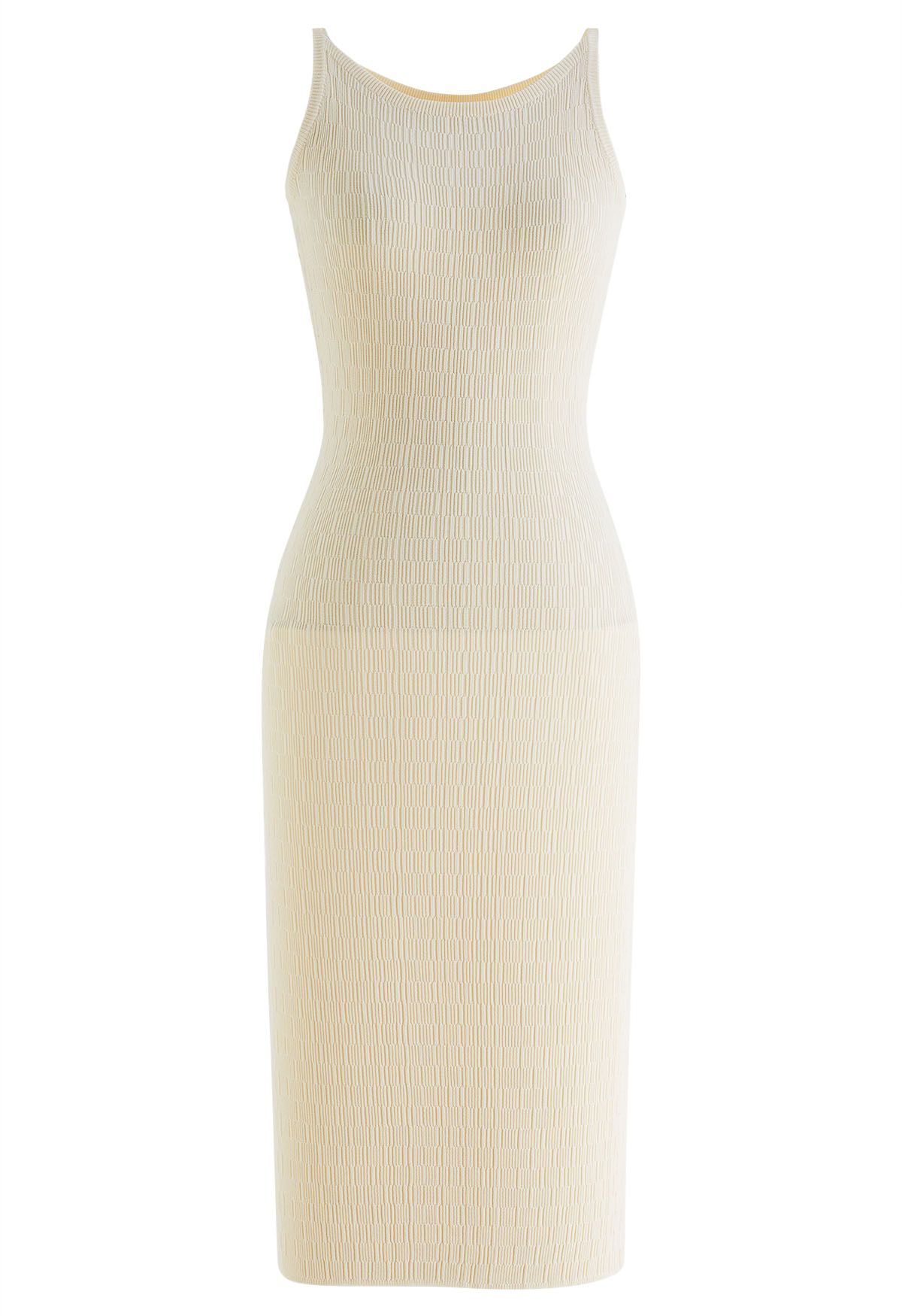 Solid Color Textured Knit Cami Dress in Cream | Chicwish