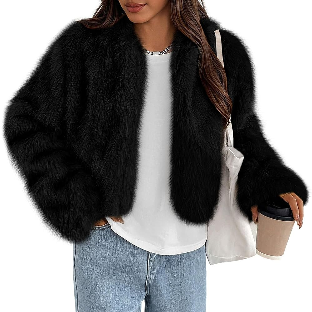 PRETTYGARDEN Womens 2025 Winter Coats Fluffy Cropped Faux Fur Jacket Long Sleeve Open Front Shagg... | Amazon (US)