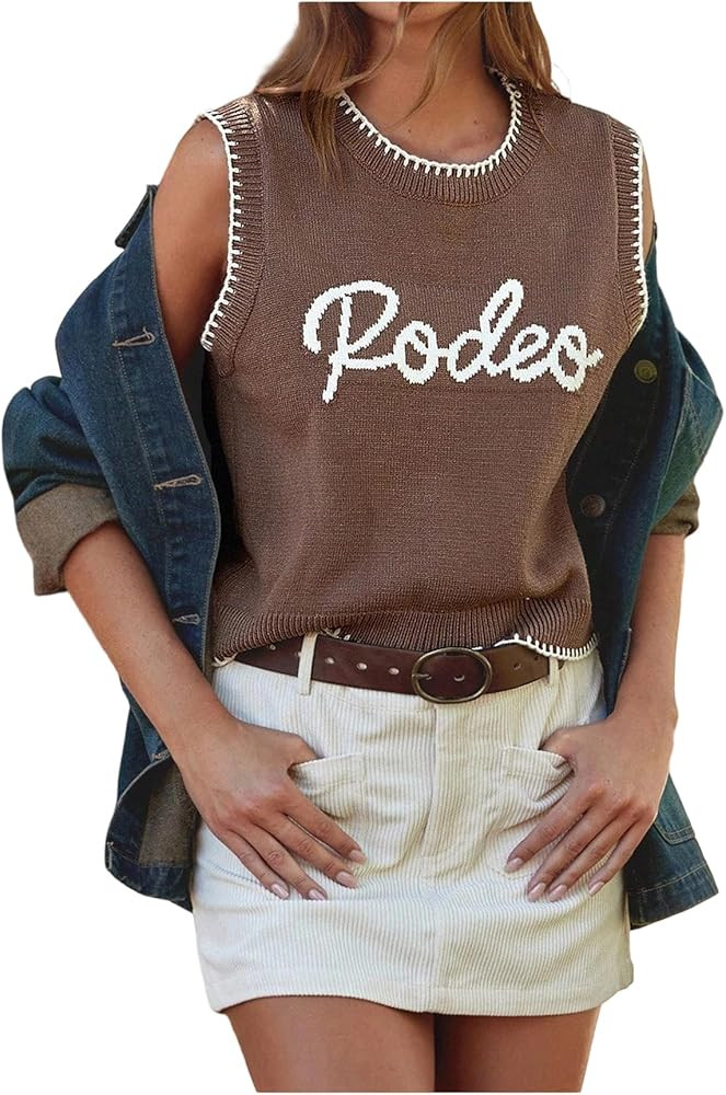 SOLY HUX Women's Letter Graphic Sweater Vest Crew Neck Sleeveless Knit Tops Fall Clothes | Amazon (US)