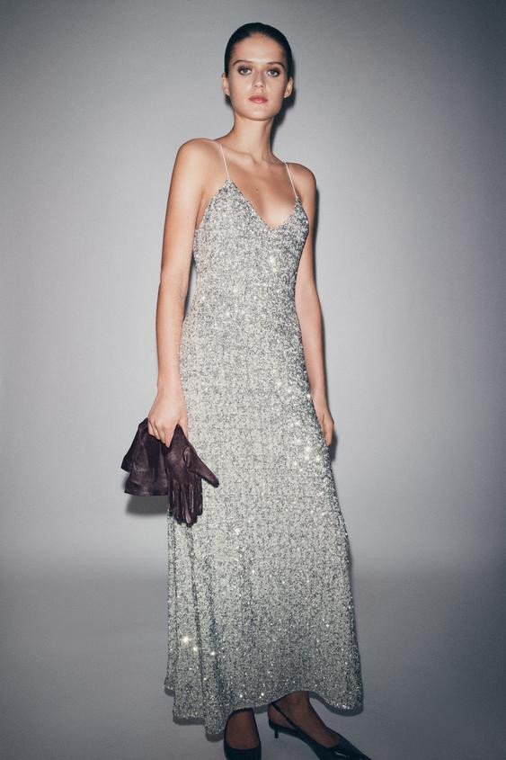 ZW COLLECTION LONG SEQUIN DRESS | Zara US