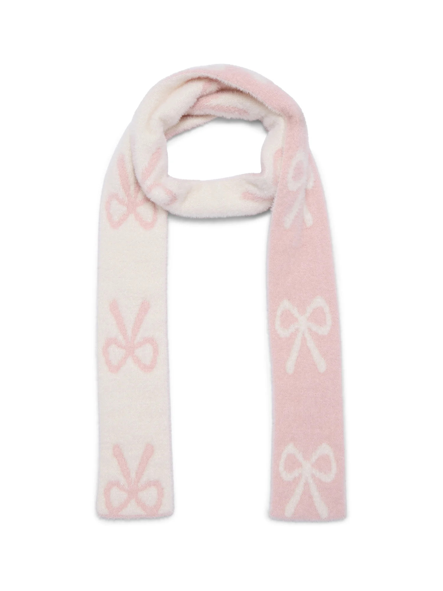 No Boundaries Eyelash Knit Skinny Scarf, Women's, Pink/Cream | Walmart (US)