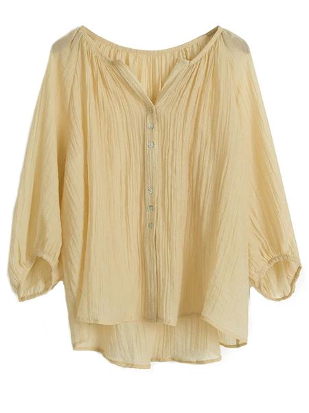 'Mila' Round Neck Button Sheer Blouse (3 Colors) | Goodnight Macaroon