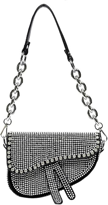 PURFANREE Women Studded Saddle Shoulder Bag Shining Rhinestone Clutch Purse Underarm Handbag Satc... | Amazon (US)